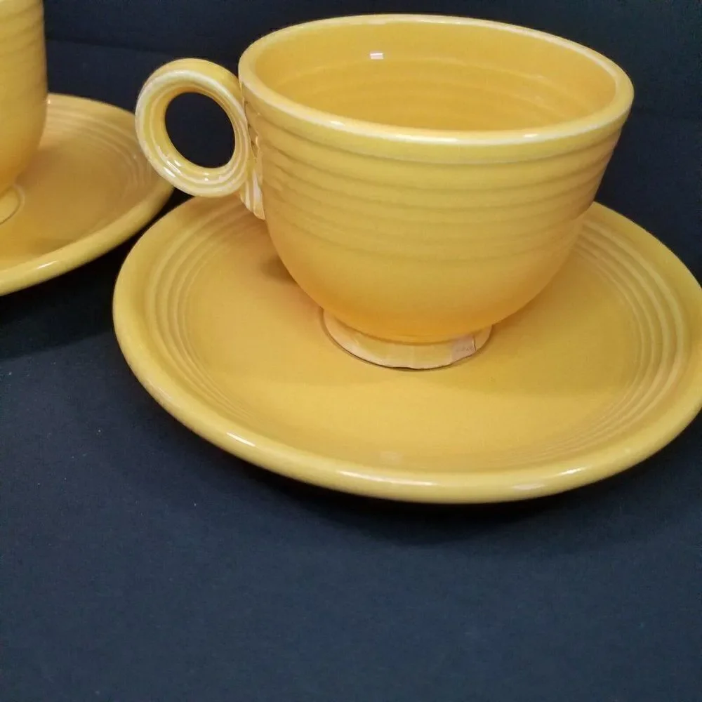 Fiestaware Homer Laughlin Vintage Yellow Teacup and Saucer Set of 2 Fies…